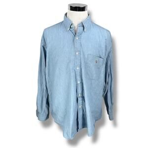 Vintage Polo Ralph Lauren Chambray Big Shirt Mens XL Blue Button Down Cotton 90s